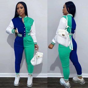 WOMENS BASEBALL SUIT (2PC) BLUE/GREEN